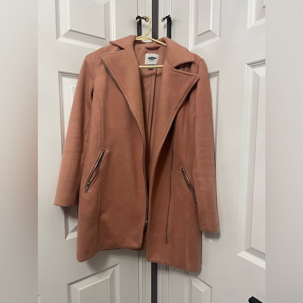 Old Navy Pea Coat Womens Pink Zippered Collared Preppy Modern Outerwear